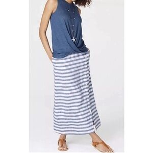 J. Jill Love Linen Seaside Blue & White Stripe Button Front Maxi Skirt Small